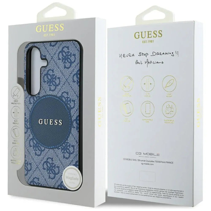 Guess 4G Round Patch Classic Logo MagSafe case for Samsung Galaxy S25 Plus blue - Cell phone cases