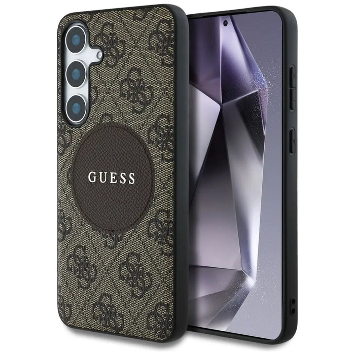 Guess 4G Round Patch Classic Logo MagSafe Case for Samsung Galaxy S25 Plus Brown - Cell phone cases