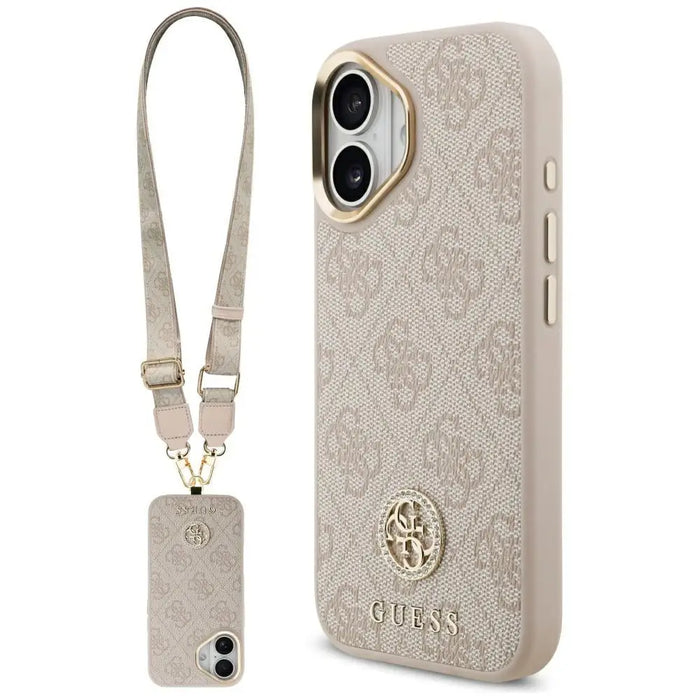 Guess 4G Strass Logo & Big Strap Metal Buttons MagSafe Case for iPhone 17 - Pink - Cell phone cases