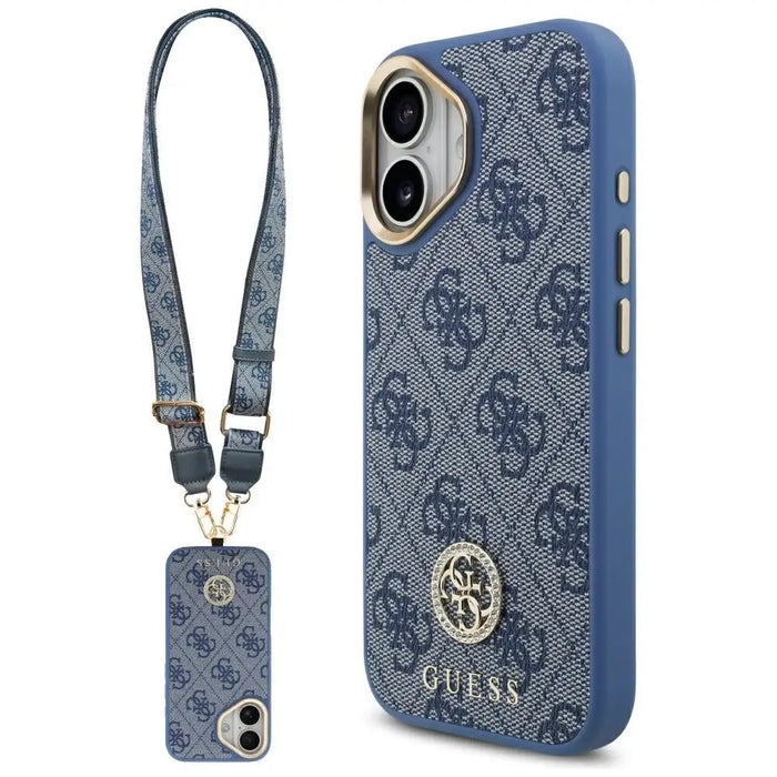 Guess 4G Strass Logo & Big Strap Metal Buttons MagSafe Case for iPhone 17 - Blue - Cell phone cases
