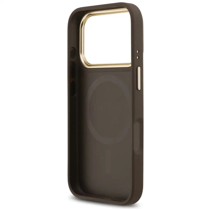 Guess 4G Strass Logo & Big Strap Metal Buttons MagSafe Case for iPhone 17 Pro - Brown - Cell phone cases