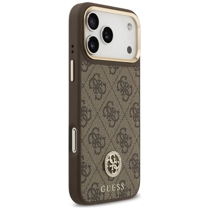 Guess 4G Strass Logo & Big Strap Metal Buttons MagSafe Case for iPhone 17 Pro Max - Brown - Cell phone cases