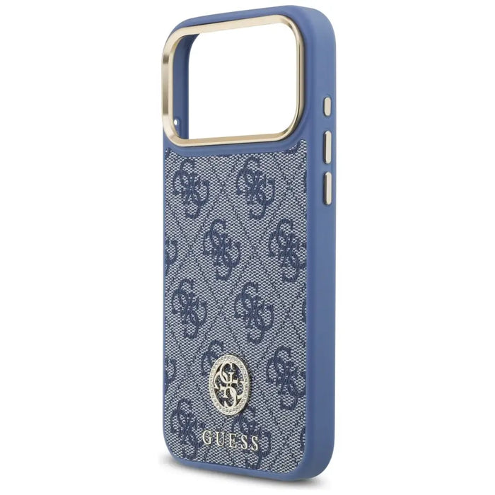 Guess 4G Strass Logo & Big Strap Metal Buttons MagSafe Case for iPhone 17 Pro Max - Blue - Cell phone cases