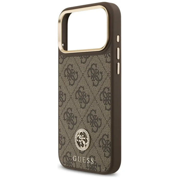 Guess 4G Strass Logo & Big Strap Metal Buttons MagSafe Case for iPhone 17 Pro Max - Brown - Cell phone cases