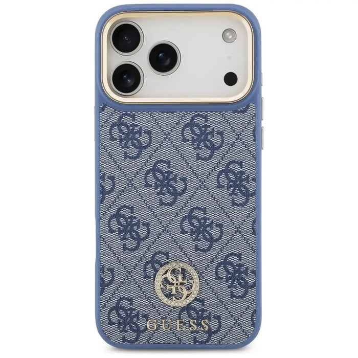 Guess 4G Strass Logo & Big Strap Metal Buttons MagSafe Case for iPhone 17 Pro Max - Blue - Cell phone cases
