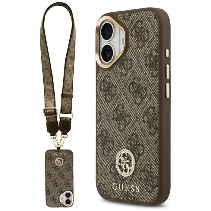 Guess 4G Strass Logo & Big Strap Metal Buttons MagSafe Case for iPhone 17 - Brown - Cell phone cases