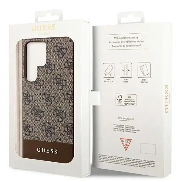 Guess 4G Stripe Collection case for Samsung Galaxy S24 Ultra - brown - Cell phone cases and covers<<<HurtelXML