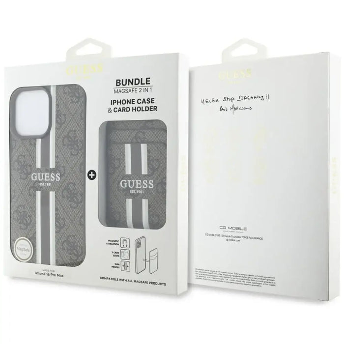 Guess 4G Stripes case with Magsafe wallet for iPhone 16 Pro Max brown - Cell phone cases and covers<<<HurtelXML