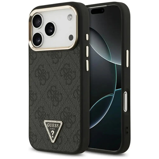 Guess 4G Triangle Logo MagSafe Case for iPhone 17 Pro - Black and Gold - Cell phone cases and covers<<<HurtelXML