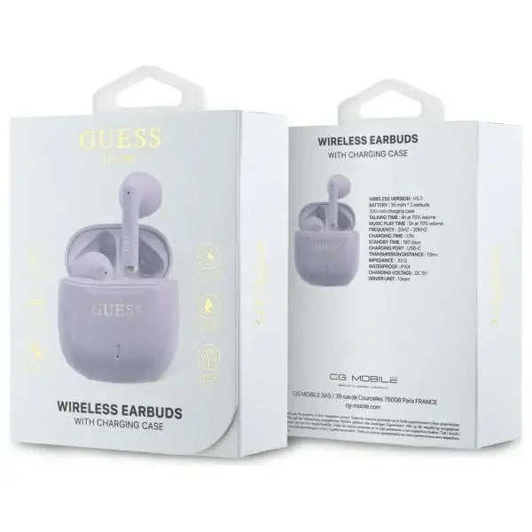 Guess Bluetooth headphones GUTWSJ14ESGU TWS + docking station purple/purple Printed Classic Logo - Headphones