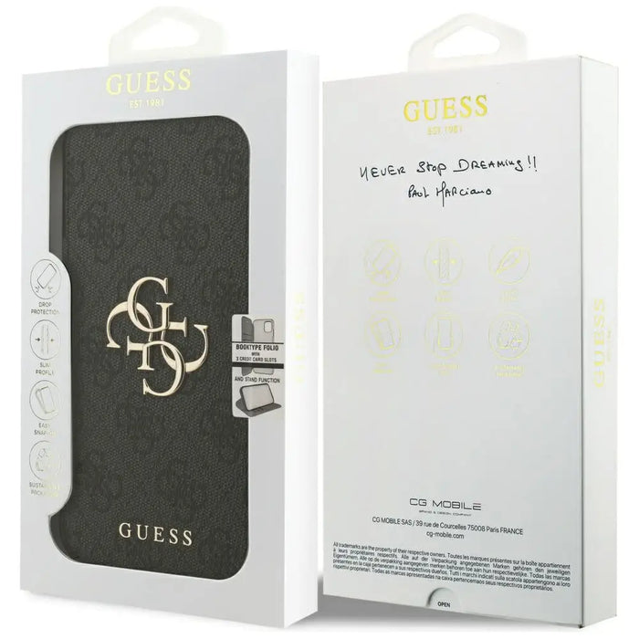 Guess Book 4G Metal Logo Case for iPhone 17 Pro Max - Black - Cell phone cases and covers<<<HurtelXML
