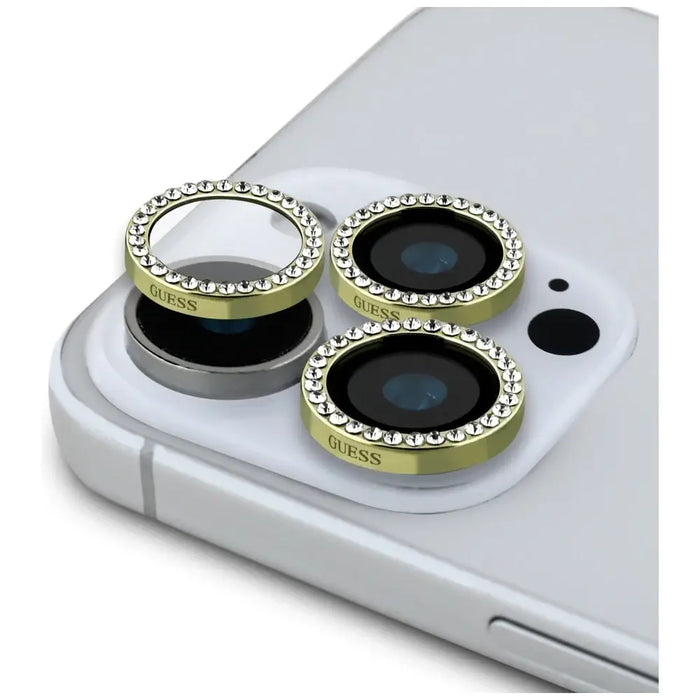 Guess BP Rhinestone 2in1 Screen Protector and Camera Lens Set for iPhone 16 Pro Max - Gold - Cell phone tempered