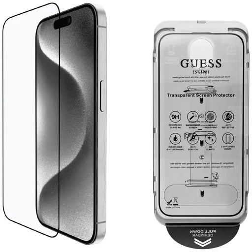 Guess BP Rhinestone 2in1 Screen Protector and Camera Lens Set for iPhone 16 Pro Max - Silver - Cell phone tempered