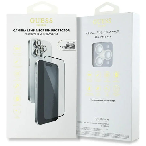 Guess BP Rhinestone 2in1 Screen Protector and Camera Lens Set for iPhone 16 Pro Max - Gold - Cell phone tempered