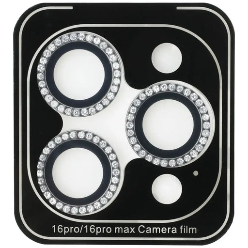 Guess BP Rhinestone 2in1 Screen Protector and Camera Lens Set for iPhone 16 Pro Max - Silver - Cell phone tempered