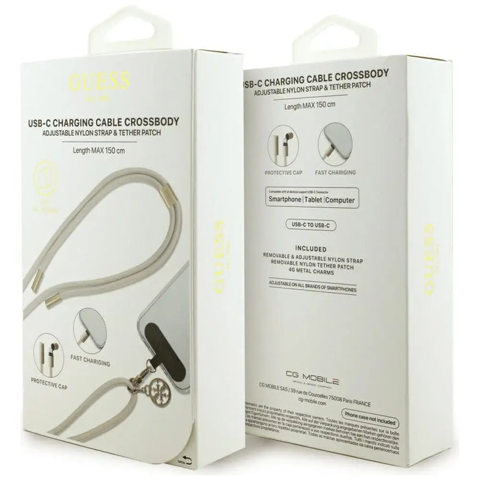 Guess CBDY 4G Charm USB-C / USB-C Cable 150cm - Beige - Cables and tapes<<<HurtelXML