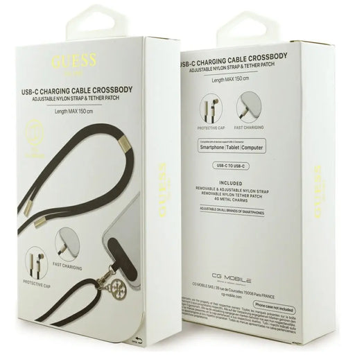 Guess CBDY 4G Charm USB-C / USB-C Cable 150cm - Black - Cables and tapes<<<HurtelXML