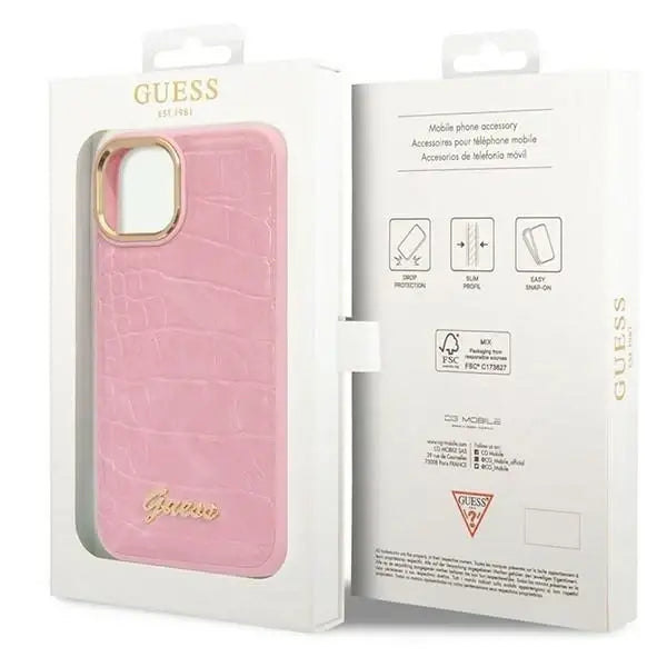 Guess Croco Collection case for iPhone 14 - pink - Cell phone cases and covers<<<HurtelXML