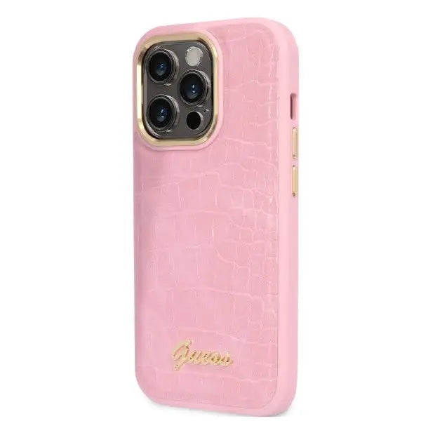 Guess Croco Collection case for iPhone 14 Pro - pink - Cell phone cases and covers<<<HurtelXML