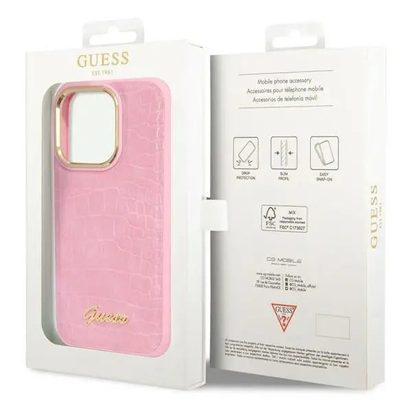 Guess Croco Collection case for iPhone 14 Pro - pink - Cell phone cases and covers<<<HurtelXML