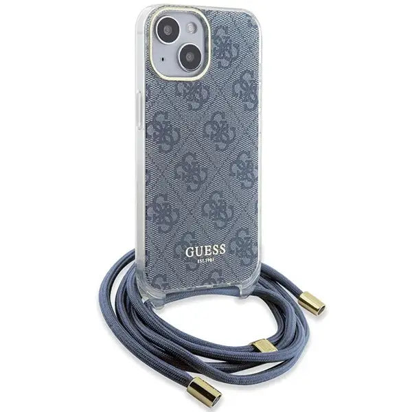 Guess Crossbody Cord 4G Print Case for iPhone 15/14/13 - Blue - Cell phone cases and covers<<<HurtelXML