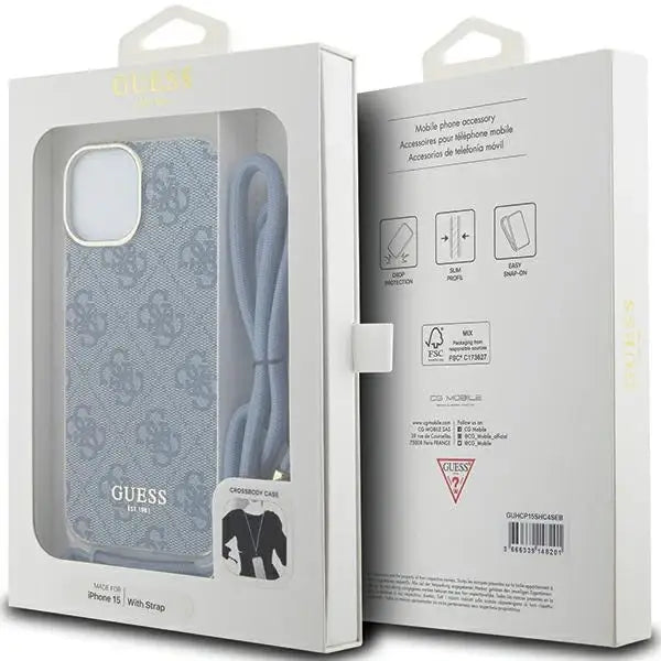 Guess Crossbody Cord 4G Print Case for iPhone 15/14/13 - Blue - Cell phone cases and covers<<<HurtelXML