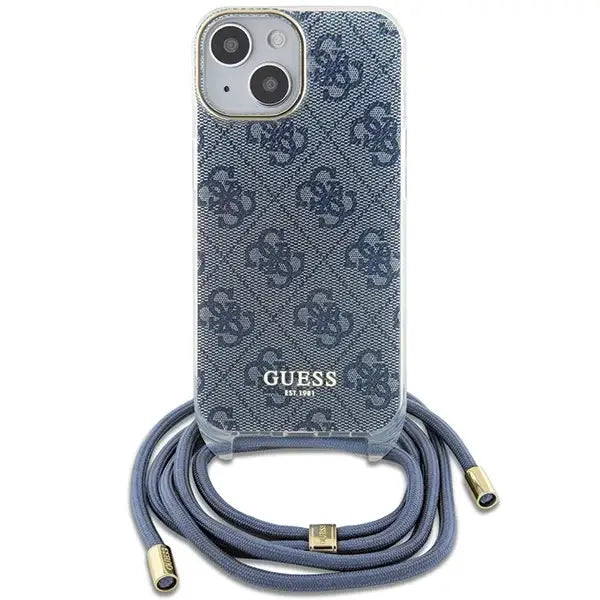 Guess Crossbody Cord 4G Print Case for iPhone 15/14/13 - Blue - Cell phone cases and covers<<<HurtelXML