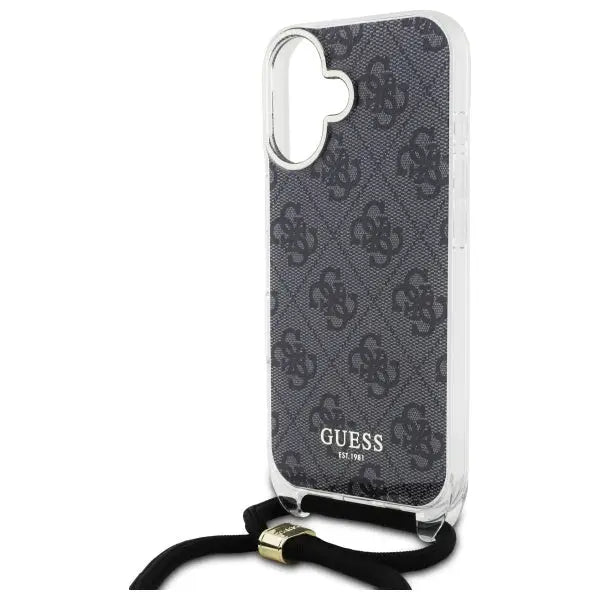 Guess Crossbody Cord 4G Print Case for iPhone 16 - Black - Cell phone cases and covers<<<HurtelXML