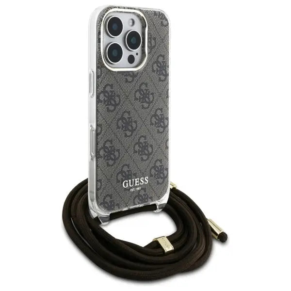Guess Crossbody Cord 4G Print Case for iPhone 16 Pro - Brown - Cell phone cases and covers<<<HurtelXML