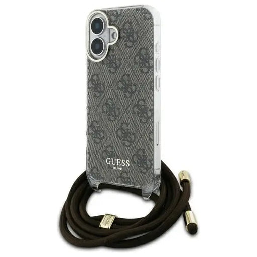 Guess Crossbody Cord 4G Print Case with Lanyard for iPhone 16 - Brown - Cell phone cases and covers<<<HurtelXML