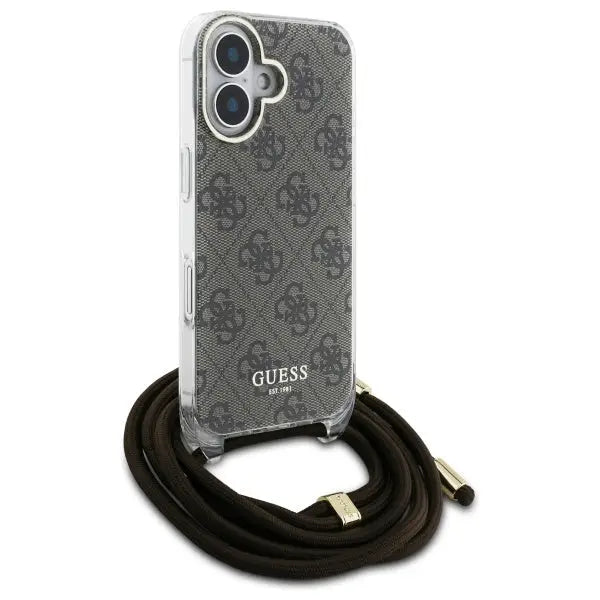 Guess Crossbody Cord 4G Print Case with Lanyard for iPhone 16 - Brown - Cell phone cases and covers<<<HurtelXML