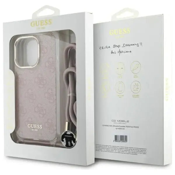 Guess Crossbody Cord 4G Print Case with Lanyard for iPhone 16 Pro - Pink - Cell phone cases and covers<<<HurtelXML