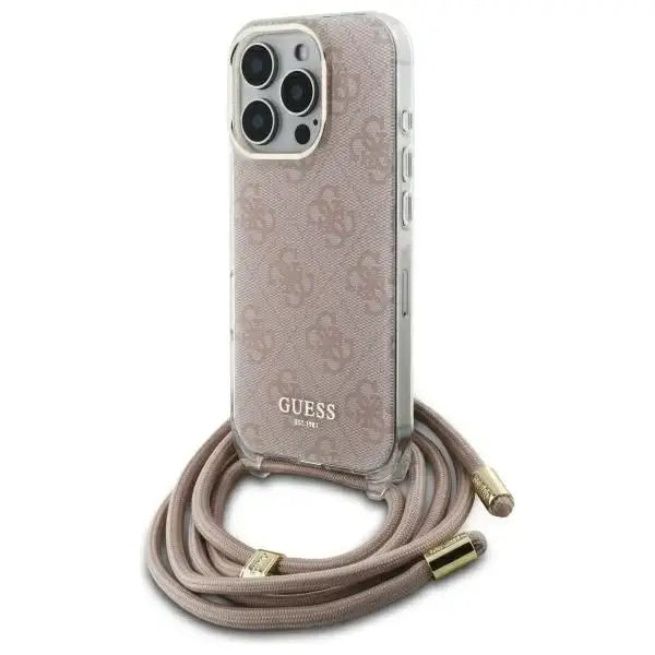 Guess Crossbody Cord 4G Print Case with Lanyard for iPhone 16 Pro - Pink - Cell phone cases and covers<<<HurtelXML