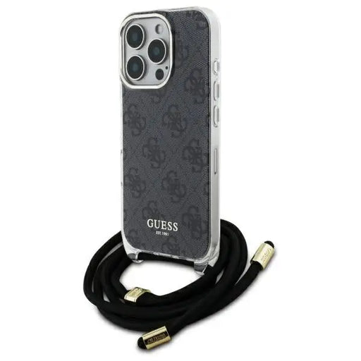 Guess Crossbody Cord 4G Print Case with Lanyard for iPhone 16 Pro - Black - Cell phone cases and covers<<<HurtelXML