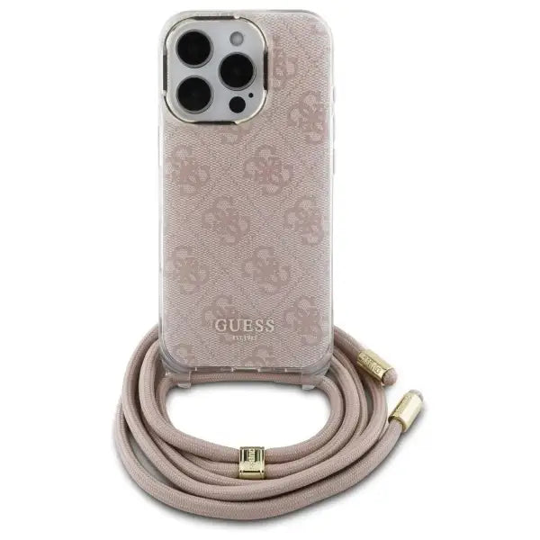 Guess Crossbody Cord 4G Print Case with Lanyard for iPhone 16 Pro - Pink - Cell phone cases and covers<<<HurtelXML
