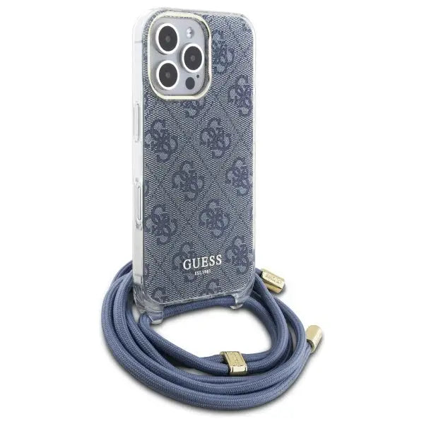Guess Crossbody Cord 4G Print Case with Lanyard for iPhone 16 Pro - Blue - Cell phone cases and covers<<<HurtelXML