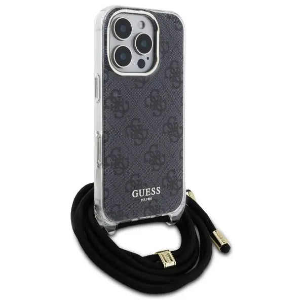 Guess Crossbody Cord 4G Print Case with Lanyard for iPhone 16 Pro - Black - Cell phone cases and covers<<<HurtelXML