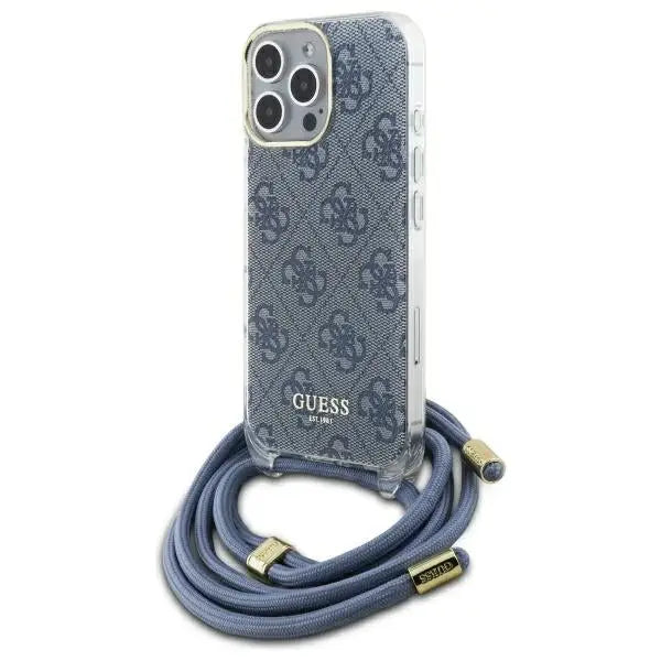 Guess Crossbody Cord 4G Print Case with Lanyard for iPhone 16 Pro - Blue - Cell phone cases and covers<<<HurtelXML