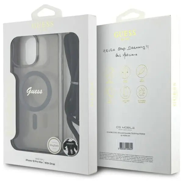 Guess Crossbody Cord Script MagSafe Case for iPhone 16 Pro Max - Black - Cell phone cases and covers<<<HurtelXML