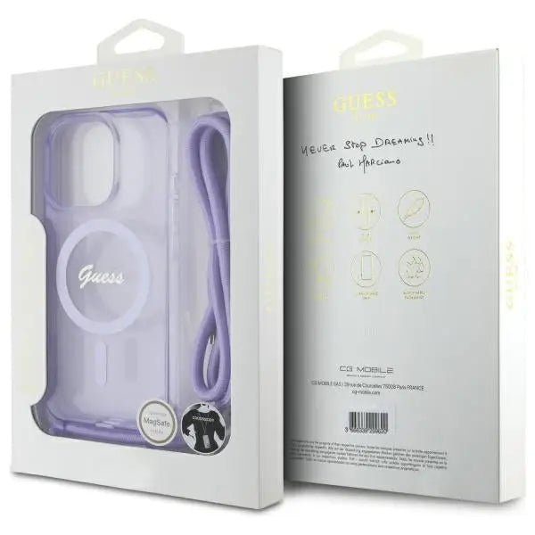 Guess Crossbody Cord Script MagSafe Case for iPhone 16 Pro Max - Purple - Cell phone cases and covers<<<HurtelXML