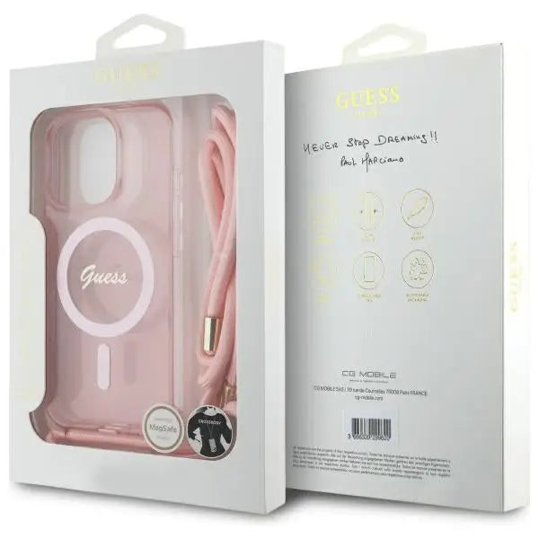 Guess Crossbody Cord Script MagSafe Case for iPhone 16 Pro - Pink - Cell phone cases and covers<<<HurtelXML