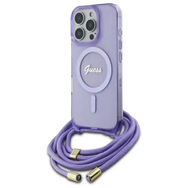 Guess Crossbody Cord Script MagSafe Case for iPhone 16 Pro - Purple - Cell phone cases and covers<<<HurtelXML