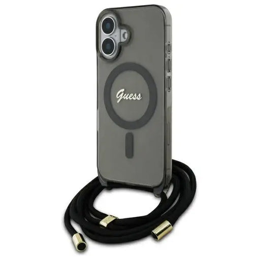 Guess Crossbody Cord Script MagSafe iPhone 16 Case - Black - Cell phone cases and covers<<<HurtelXML
