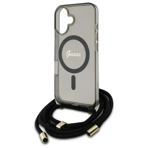 Guess Crossbody Cord Script MagSafe iPhone 16 Case - Black - Cell phone cases and covers<<<HurtelXML