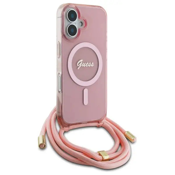 Guess Crossbody Cord Script MagSafe iPhone 16 Case - Pink - Cell phone cases and covers<<<HurtelXML