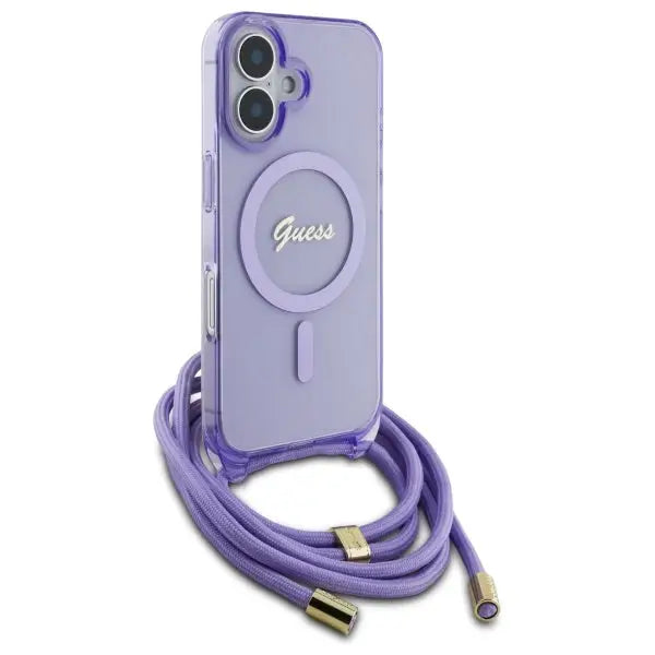 Guess Crossbody Cord Script MagSafe iPhone 16 Case - Purple - Cell phone cases and covers<<<HurtelXML