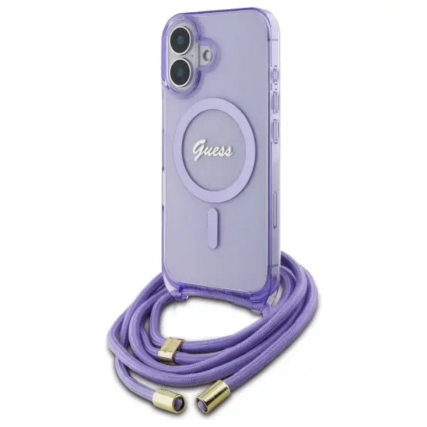 Guess Crossbody Cord Script MagSafe iPhone 16 Case - Purple - Cell phone cases and covers<<<HurtelXML