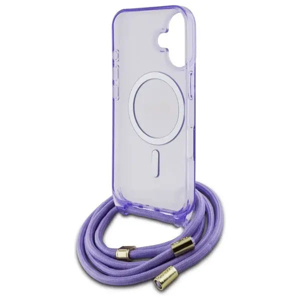 Guess Crossbody Cord Script MagSafe iPhone 16 Case - Purple - Cell phone cases and covers<<<HurtelXML