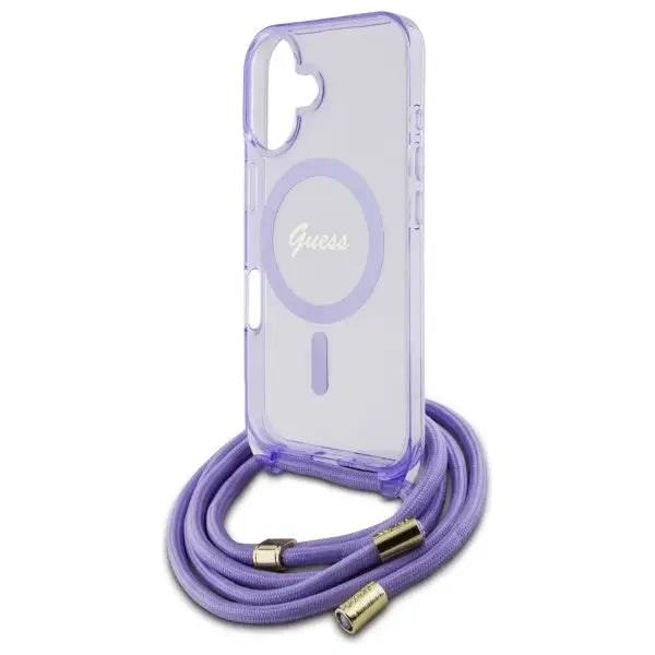 Guess Crossbody Cord Script MagSafe iPhone 16 Case - Purple - Cell phone cases and covers<<<HurtelXML