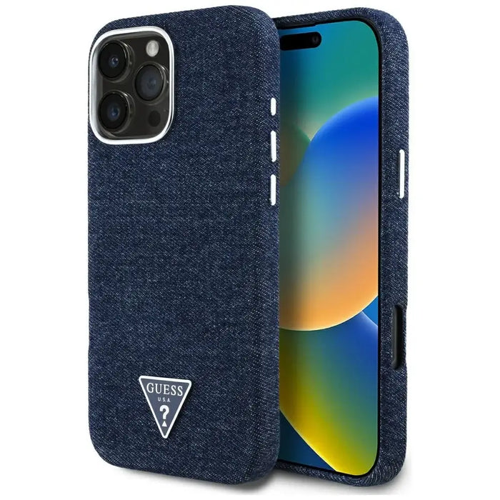Guess Denim Triangle Logo MagSafe iPhone 16 Pro Case - Blue - Cell phone cases and covers<<<HurtelXML